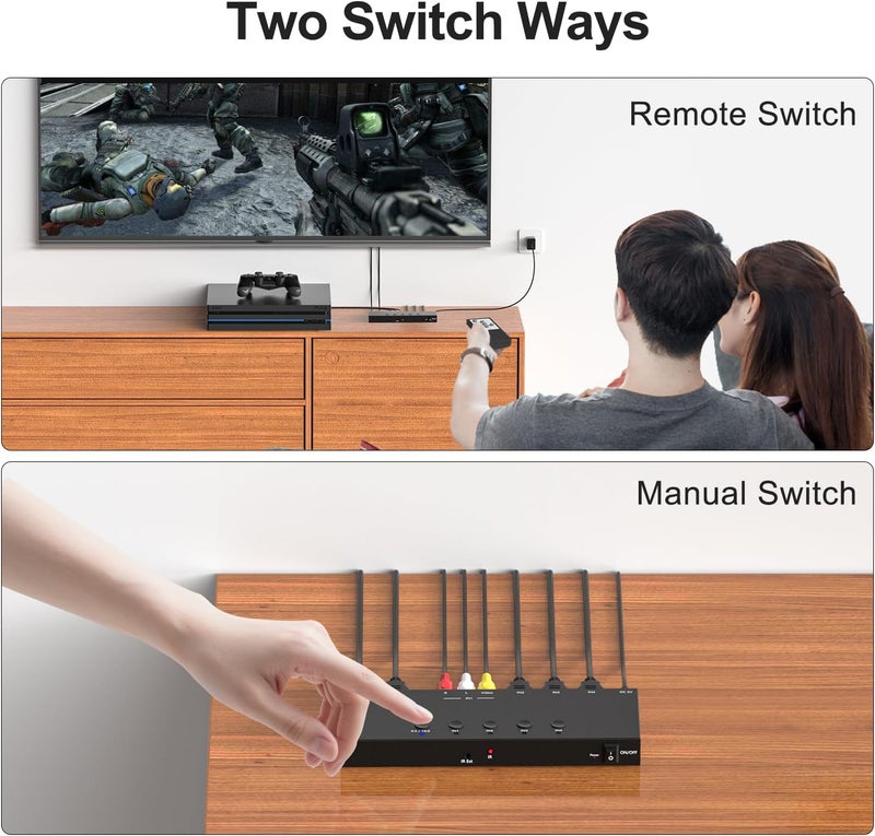 Arector 4 in 2 Out RCA/HDMI Switcher，3 Way HDMI 2.0 + 1 RCA Converter，4:3/16:9 & 2 Ports HDMI Output Support 4K and 3D for PS1/2/3/4/5, N64, SNES, Switch, DVD, Roku, etc. - Image 5